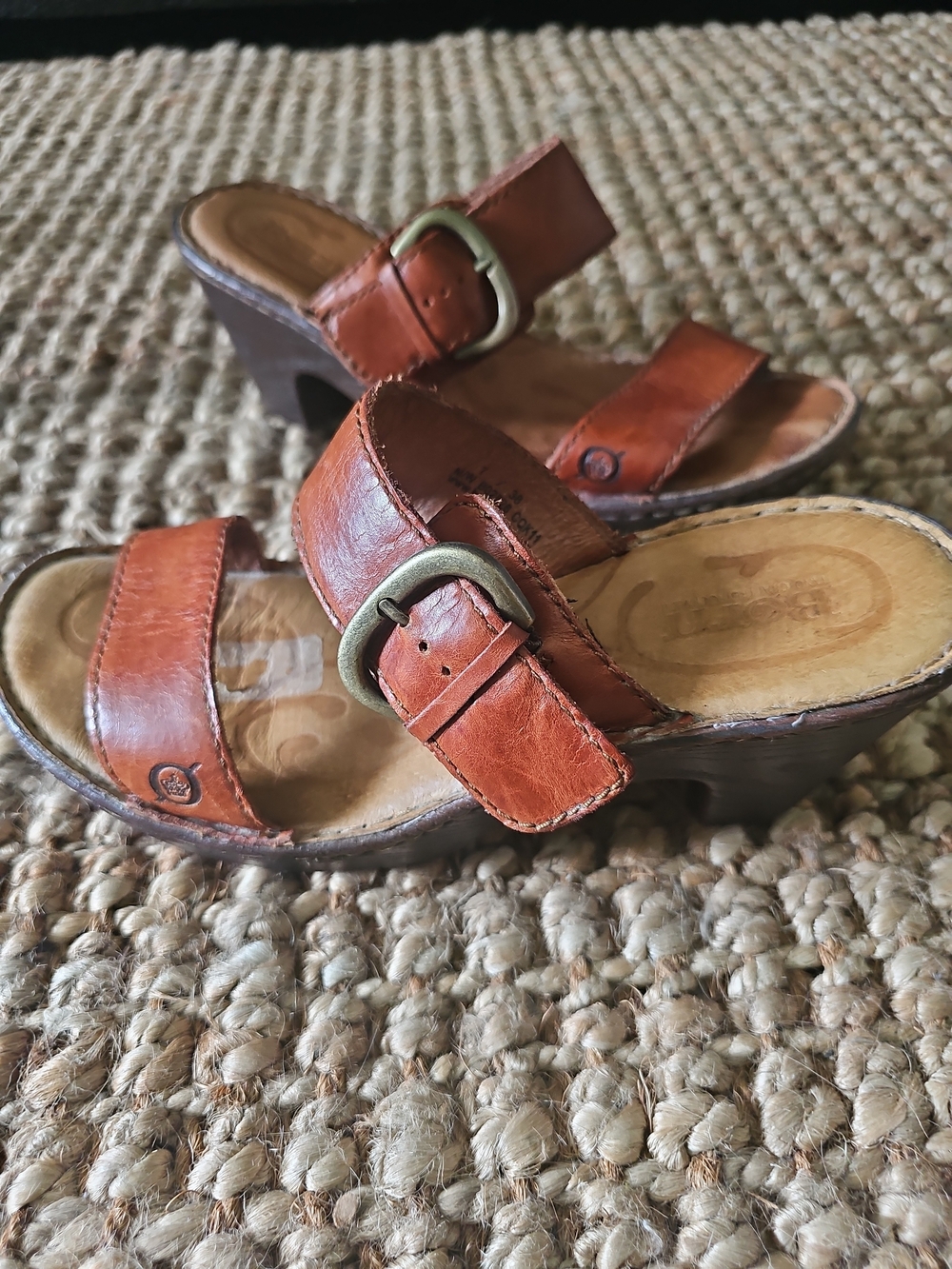 Born Brown Leather Buckle Clog Mules
